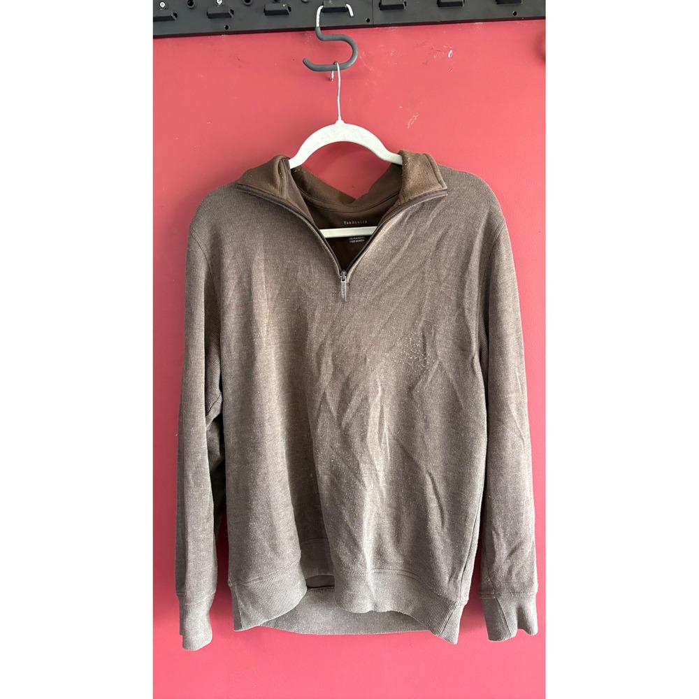 Van Heusen Mens Quarter Zip Pullover Sweater Brown Cotton Blend Size S